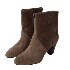 Franco Sarto Pia Heeled Booties in Nougat Leather Suede Boots Size 7.5 NEW